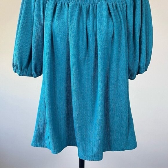Anthropologie Elodie Turquoise Puff Sleeve Off Shoulder Top Large - Picture 5 of 12